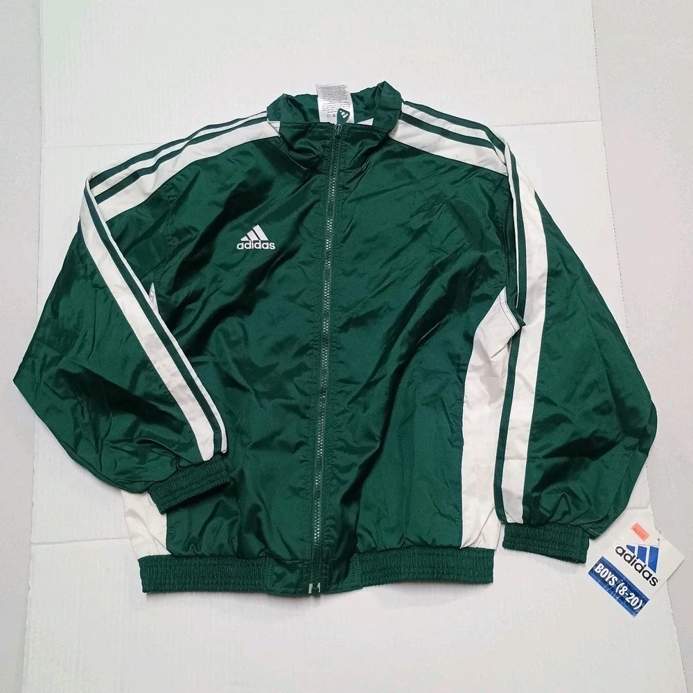 Vtg Y2k 1998 Green Kids Adidas Windbreaker Jacket 10/12 Medium Nwt